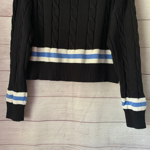 Balboa Fashion Cable Knit Tennis Sweater Black Blue Striped Crop With Tag Size L - Picture 7 of 16